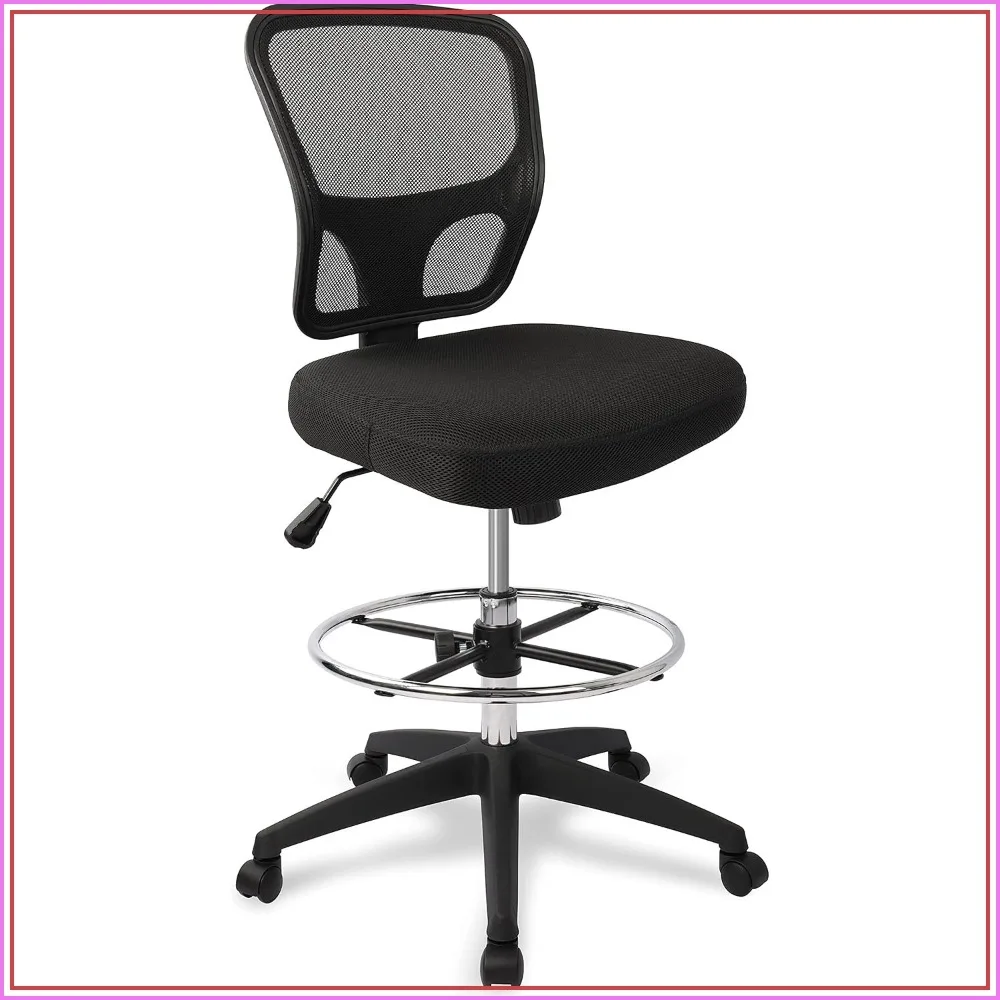 Tall Drafting Chair Adjustable Height High Back Armless with Footrest and Wheels Office Desk Work