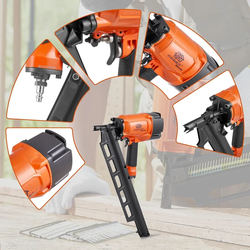 Профессиональный гвоздезабивной прибор с 21-градусным стальным журналом, пневматический гвоздезабивной пистолет с обрамлением, от 2 до 3-1/4 дюйма