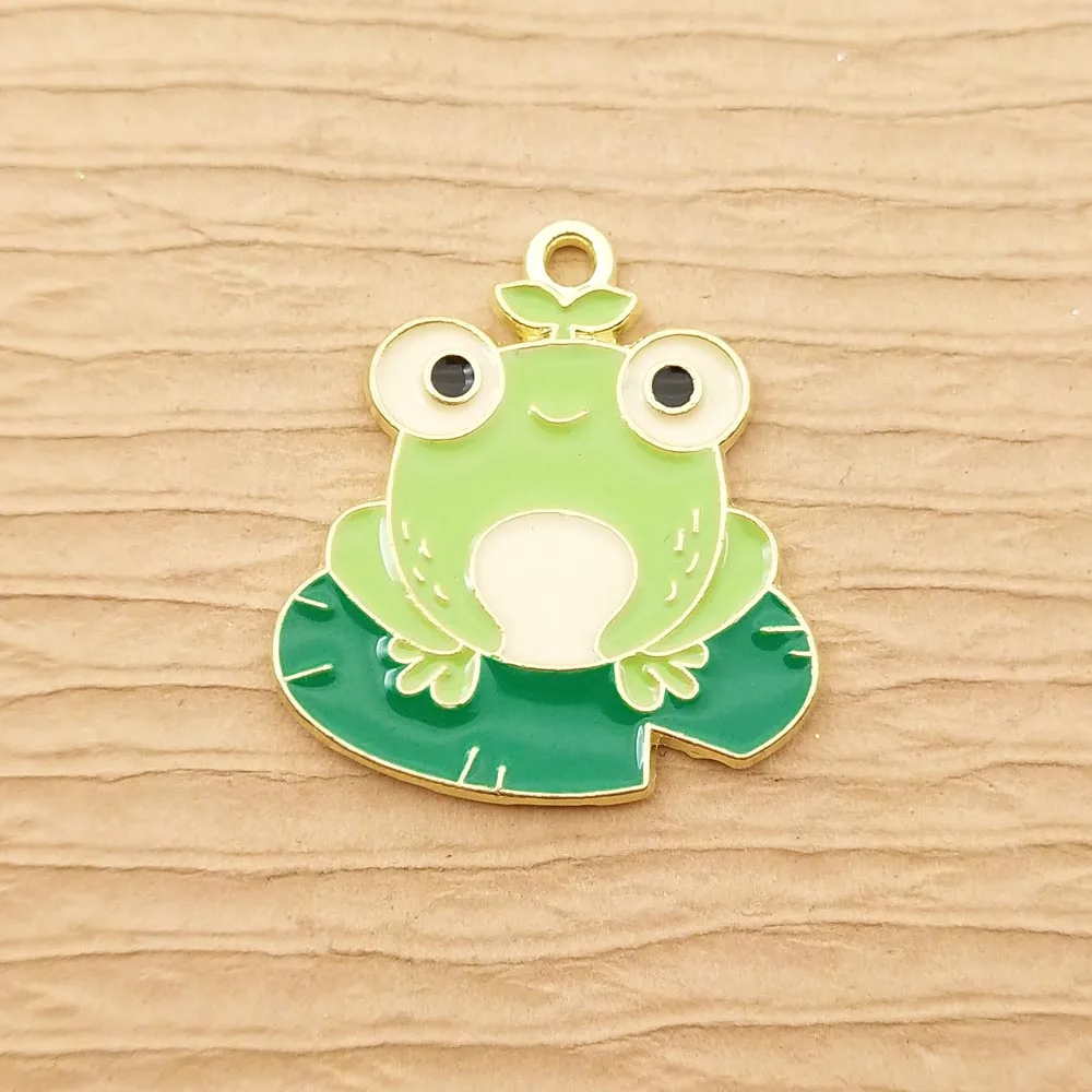 10pcs Frog Charm for Jewelry Making Enamel Necklace Pendant Diy Craft Supplies Accessories Gold Plated