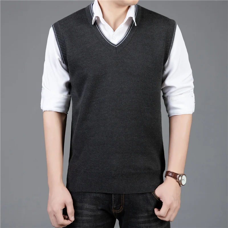 

V-Neck Sleeveless Knitwear Men Sweater Casual Sweatshirt Fashion Vest Spring Autumn Slim Fit Versatile Coat Male Warm Jacket Top