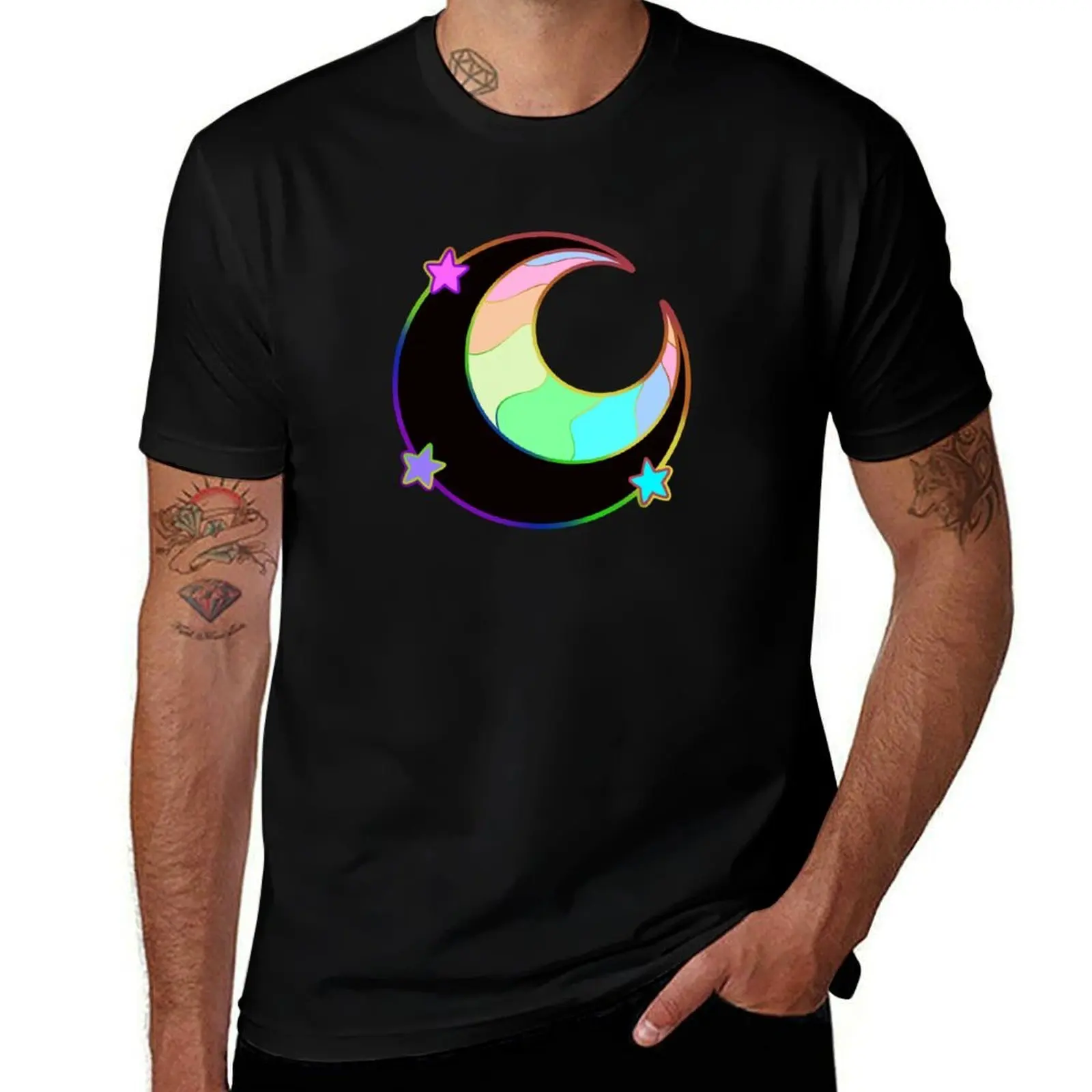 Gothic Rainbow Pride Moon T-Shirt Daily Casual Short Sleeve Tee Shirt