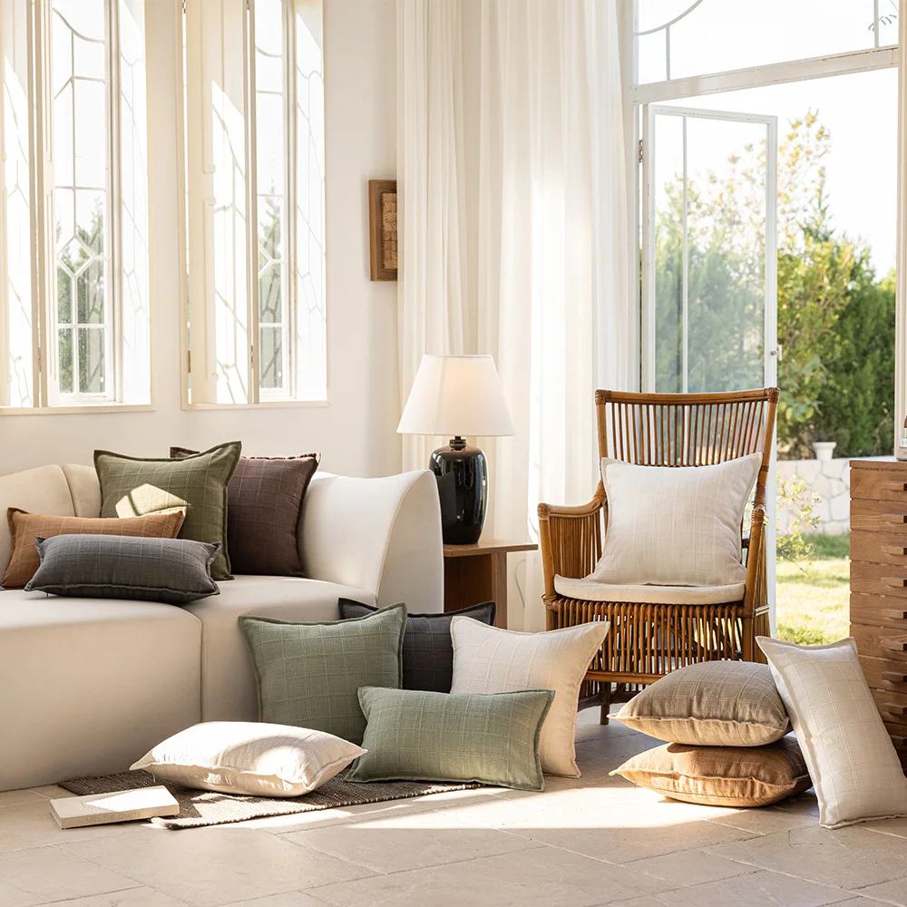 

Minimalist Solid-Color Throw Pillowcase Cojines Polyester Double-Sided Jacquard Plaid Sofa Cushion Cover Headboard Pillowcases