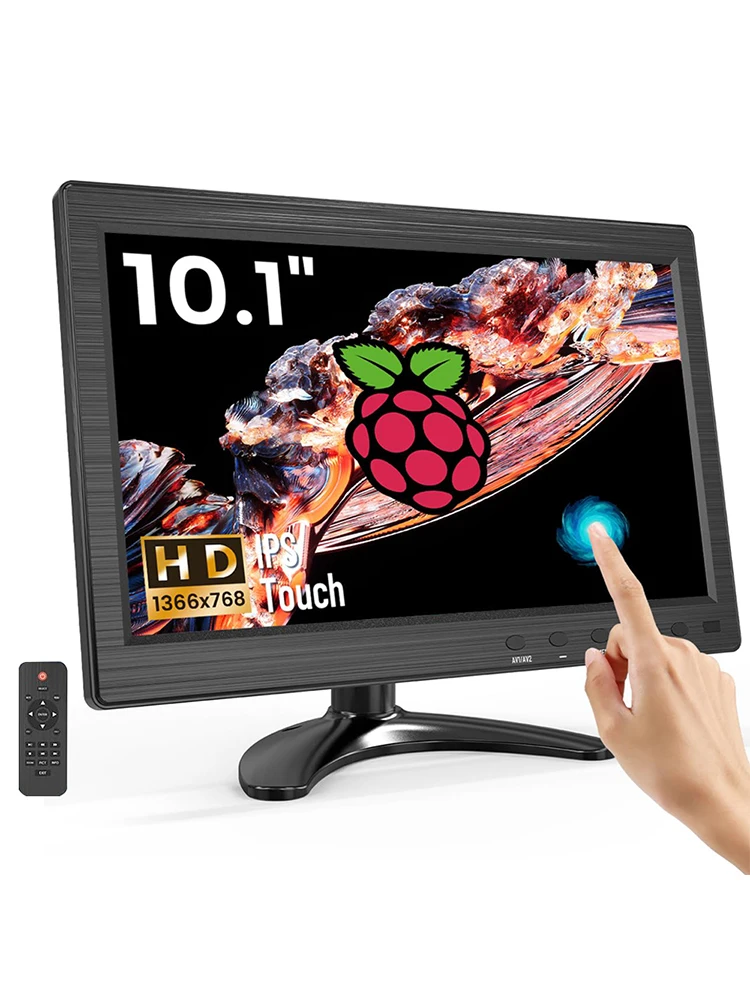 Eyoyo 10-Zoll-Touchscreen-Monitor, 1366x768 IPS-Display, 10-Punkt-Touch, kleiner Desktop-Monitor mit Lautsprecher und HDMI-, VGA- und AV-Eingängen, Metallgehäuse, VESA 75 x 75, für POS, Raspberry Pi,