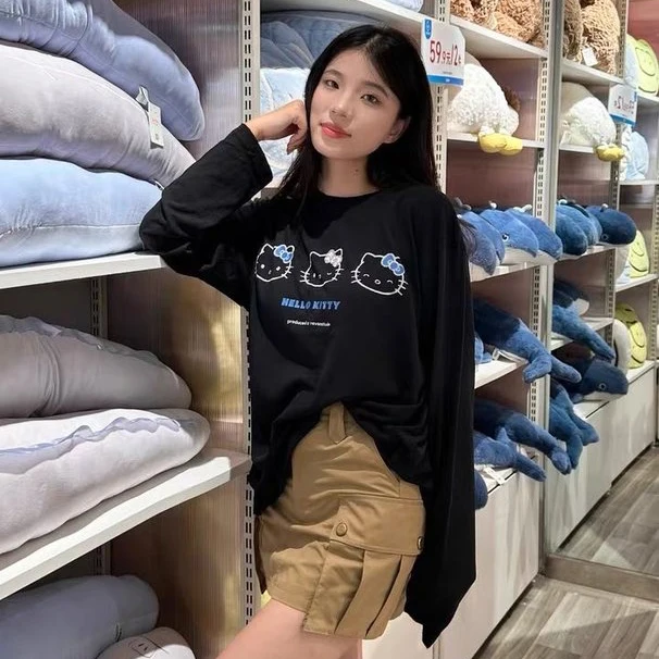 

Модная осенняя кофта KT 25 с эффектом потертости, принтом в горошек и стразами, свободного кроя, с круглым вырезом, длинными рукавами, универсальная