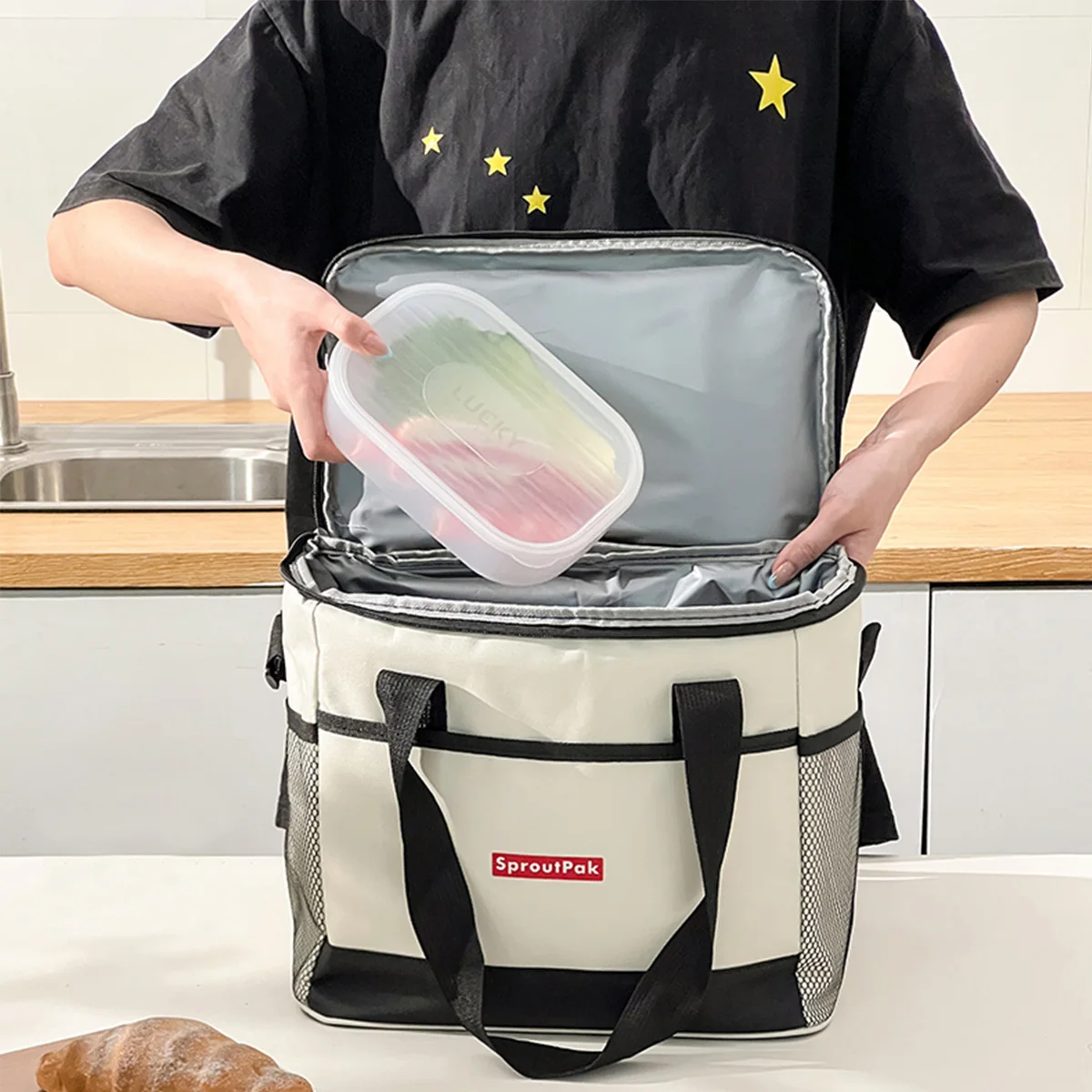 حقيبة غداء حرارية أكسفورد محمولة من WORTHBUY للطلاب، حقيبة معزولة مقاومة للماء بسعة كبيرة مع حقيبة تبريد بحزام كتف #3