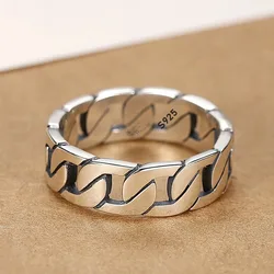 925 Sterling Silver Rings for Women Men Couple Minimalist Handmade Simple Chain Ring Party Jewelry Gift Prevent Allergy
