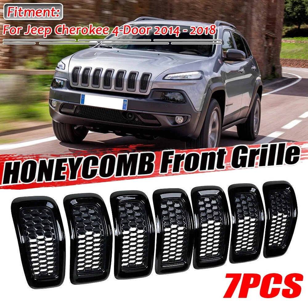 

Front Bumper Central Grill Cover Trim Kit, Grille Insert Ring & Vent Hole Frame Garnish - For 2014-2018 Jeep Cherokee 7PCS