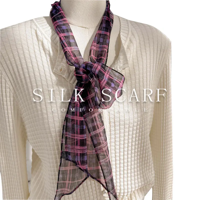 

100% Mulberry Silk Scarf Women Summer Elegant plaid Scarves Shawl Hijab Bandana Kerchief Pashmina Foulard Female Echarpe bandana