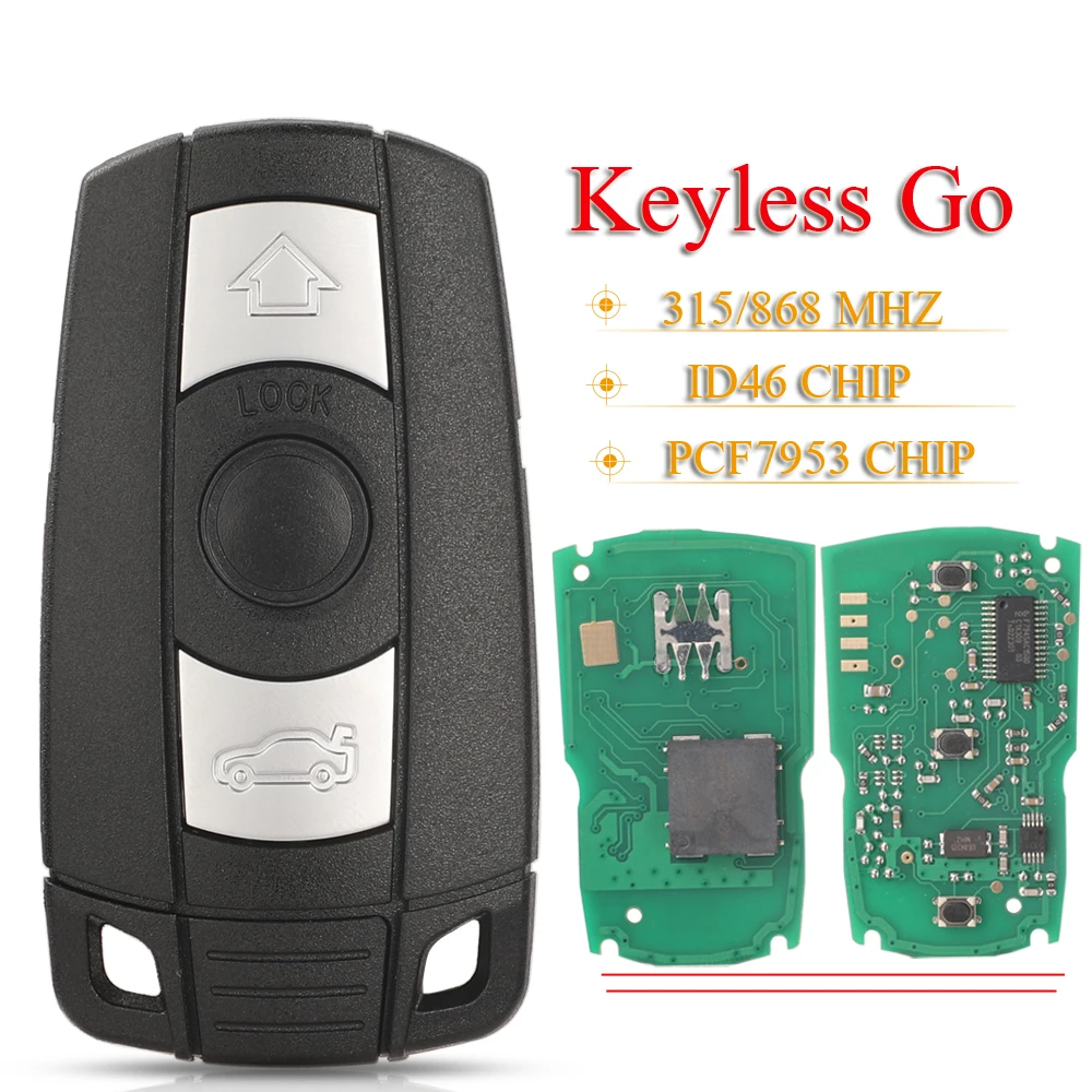 jingyuqin 315/868MHz Keyless-Go Remote Smart Key for BMW 3/5 Series CAS3 X5 X6 Z4 E70 Car ID46 Pcf7953 Comfort Access Hands Free