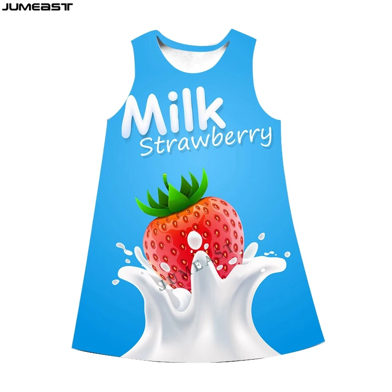 Jumeast Y2k Women 3D Printed Dresses Hip Hop Apple Strawberry Lemon Milk Summer Fashion Sleeveless Dress Suspender Nightdress