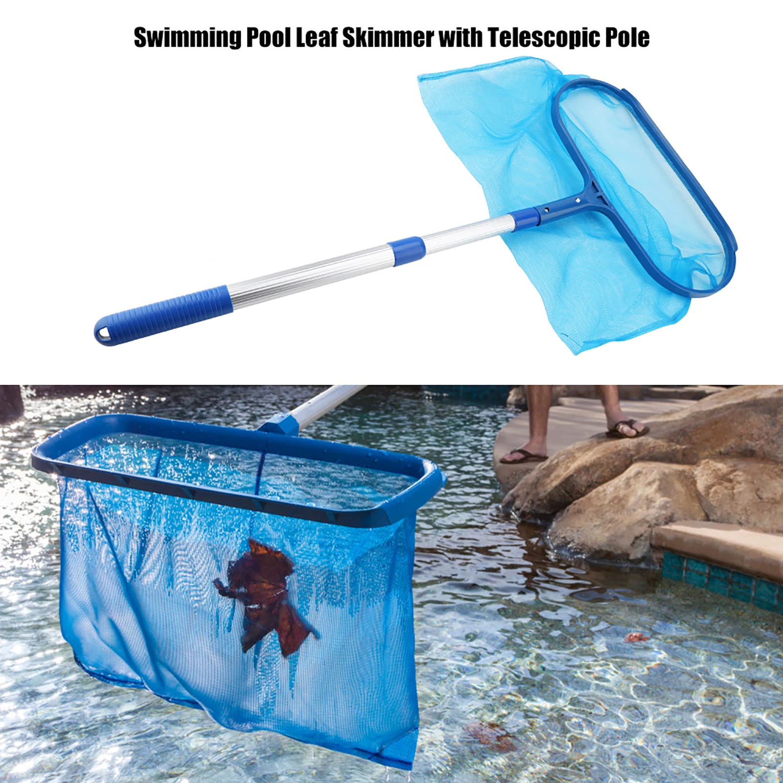 

Tub Cleaner tool Professional Lightweight Mesh Frame Net Durable Blue Swimming Pool Spa Leaf Trash Net Skimmer Rake