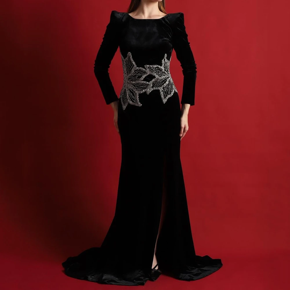 

Вечерние платья русалки по индивидуальному заказу, длиной до пола, с квадратным воротником и длинными рукавами, платье для выпускного вечера, модное вечернее платье с открытой спиной и цветами