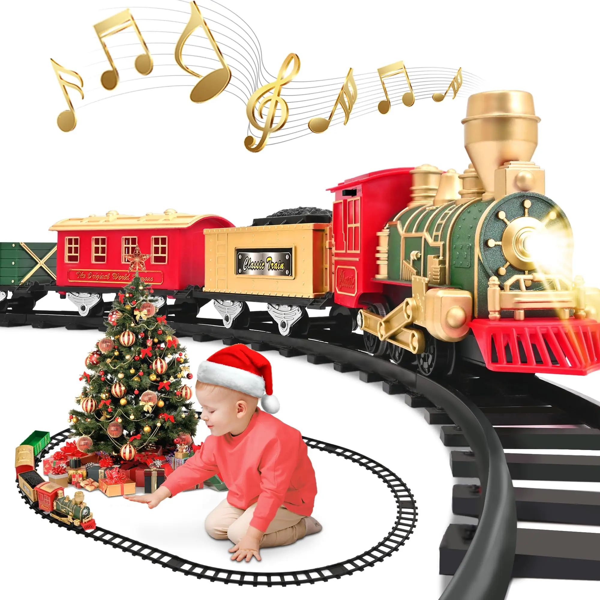 Christmas Train Set - Electric Train Set for Boy Toddler Classical Train Toys,Battery-Powered Locomotive Engine with SoundLight