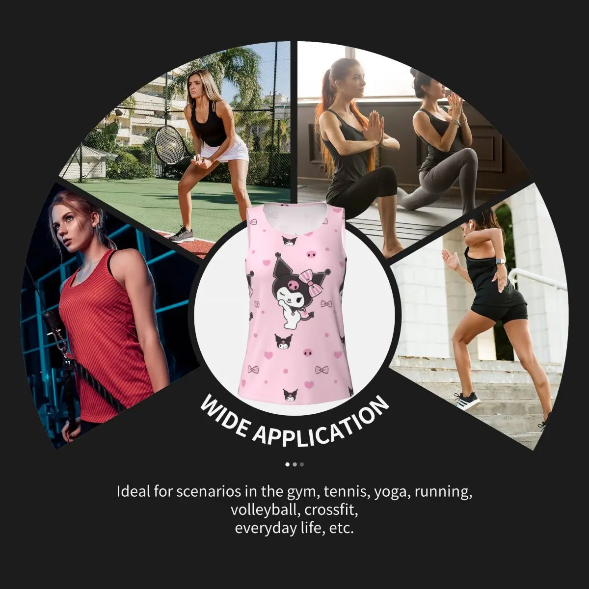 Kuromi Cute Cartoon Workout Tank Tops For Woman Loose Fit Yoga Top Sleeveless Gym Sport Shirt image 6