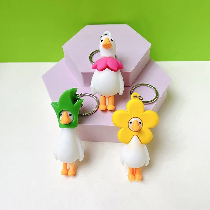 Cute Flower Duck Animal Keychain Key Ring For Women Men Friend Gift Creative Funny Cartoon Goose Doll Bag Car Key Pendant