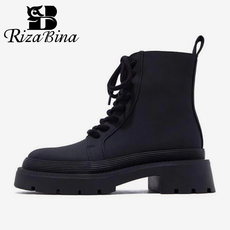 

RIZABINA Women Ankle Boots Real Leather 2023 New Heels Female Shoes Woman Platform Short Boots Lady Footwear Size 34-41