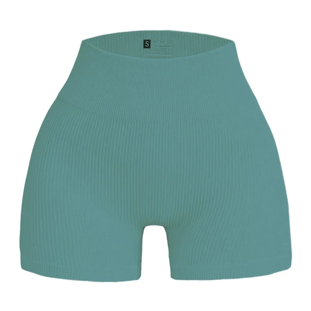 شورت يوجا مضلع للسيدات، سروال ضيق رياضي عالي الخصر بدون خياطة لممارسة الرياضة والجري واللياقة البدنية