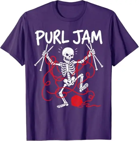 Purl Jam Knitting Skeleton Yarn Crafting Lover Lustiges T-Shirt, Y2k Gothic Graphic Saying Tee, personalisiertes Halloween-Kostüm-Geschenk – Detail 12