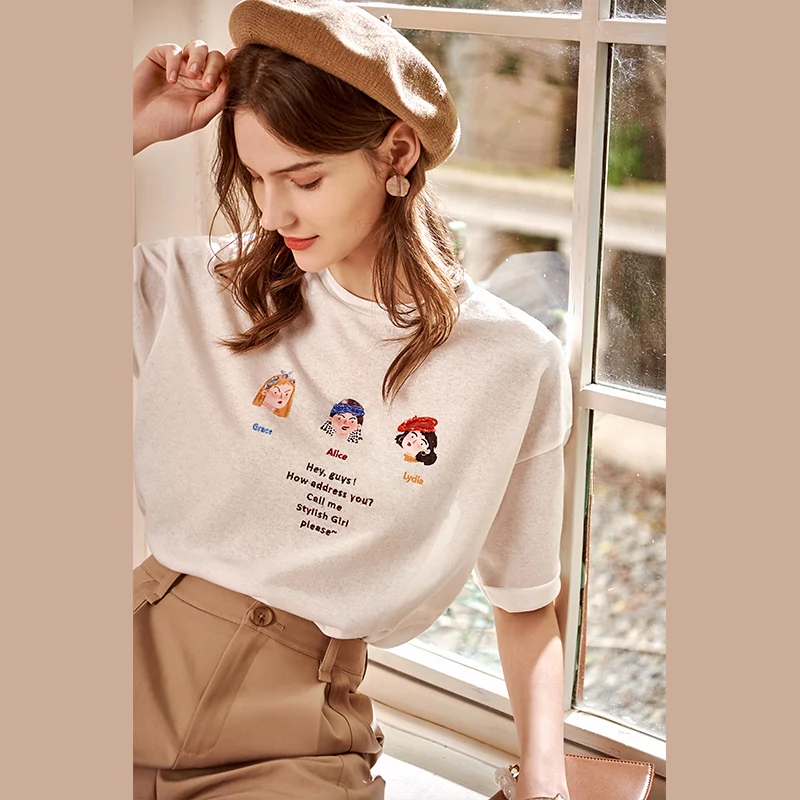 OLrain White Funny Graphic Short Sleeve T-Shirt Woman 2026 Summer Tops Fashion Casual Print Tee Shirt Female Clothing O24XT38338