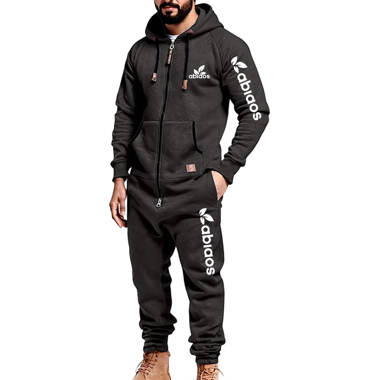 新しいメンズ秋冬ファッション高品質プリントフード付きジャンプスーツ、カジュアルなアウトドアウェア用の暖かいジッパーポケット