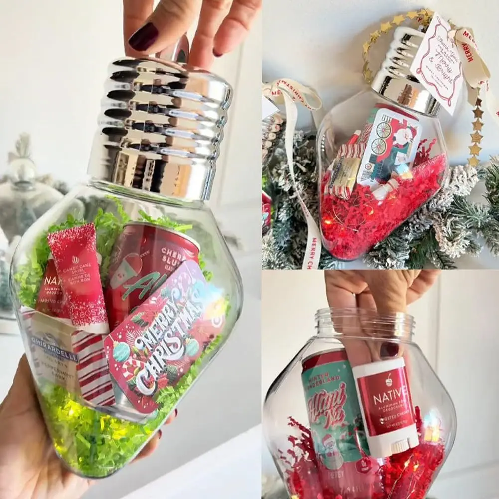 Christmas Bulb Gift Jar Christmas Tree Ornament Fillable Light Bulb Shape Plastic Clear Christmas Ball Pendant Home Party Decor