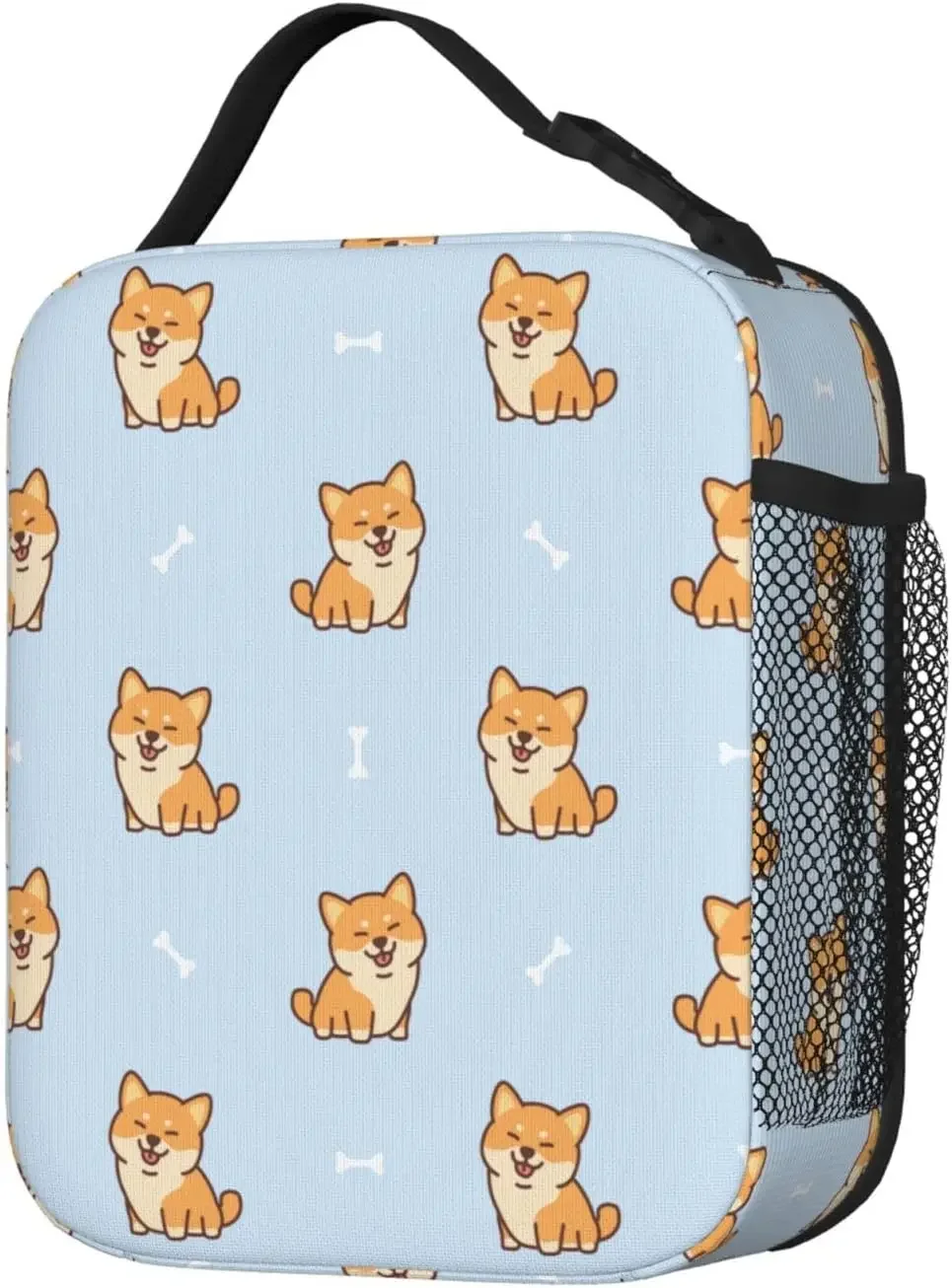 Lunch Box Cute Shiba Inu Dog Cartoon Reusable Lunch Bag with Shoulder Strap for Women Men Girls Boys Meal Tote Bag