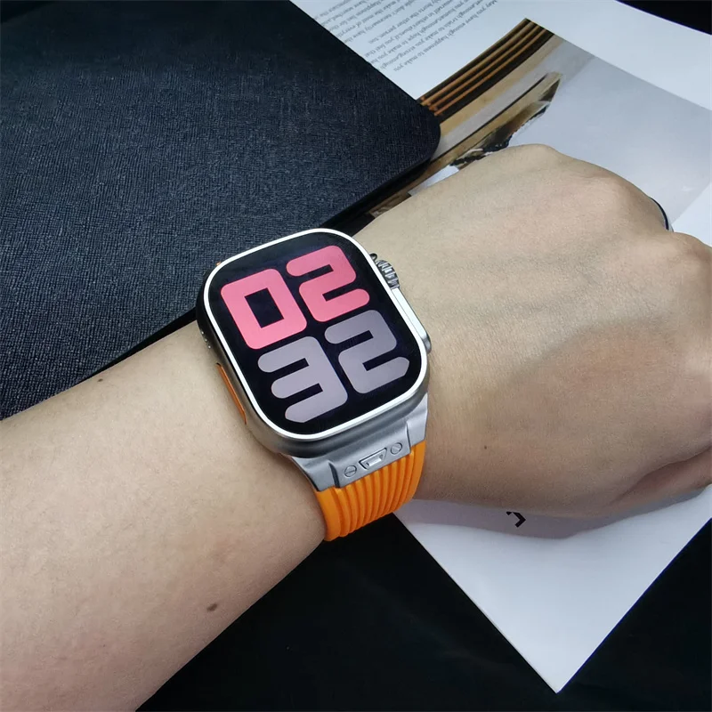 Soft Rubber Band for Apple Watch Series 9 45mm Ultra 2 49mm Band Silicone Loop Bracelet Correa for iWatch 8 7 se 3 6 5 4 42 44mm