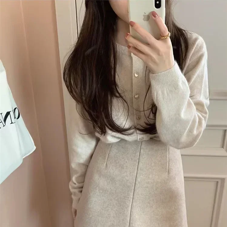 

Розовый свитер, пальто с круглым вырезом и длинными рукавами, однобортные свитера, короткое пальто, весенне-осенний кардиган с пуговицами для женщин