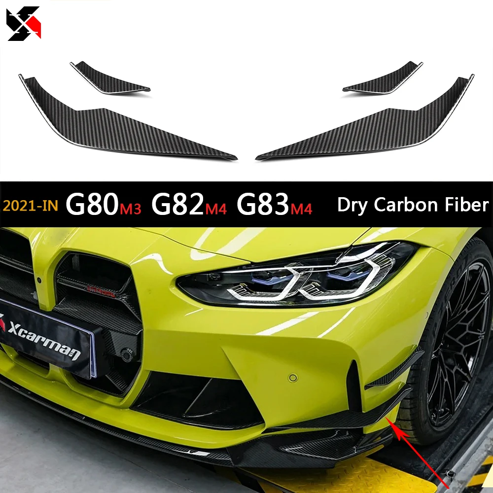 4PCS Dry Carbon Canards Diffuser Spoiler Body Kit Side Fin Flaps For BMW M3 M4 G80 G82 G83 2021-? Front Bumper Splitter Canard