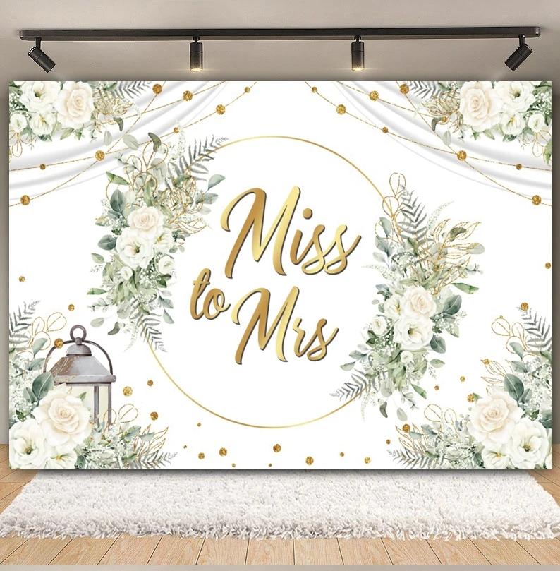 Mr Mrs Bride Shower Wedding Backdrop Miss to Mrs Bride To Be Engagement Ceremony Flowers Photography Background Photo Studio image 4