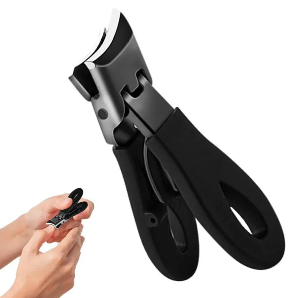 

1Pc Black Special Slanted Nail Clippers & Trimmers Stainless Steel Wide Jaw Open Single Pointed Scissors Non-slip Manicure Tools