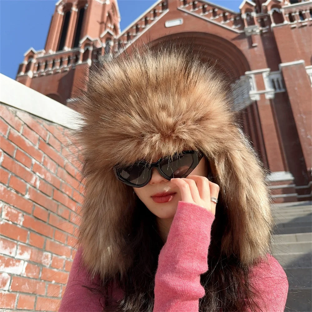 Unisex Warm Faux Fur Hats Mens Women Trapper Cap Aviator Trooper Earflap Winter Flaps Ski Hat New Bomber Hats Russian Ski Hat