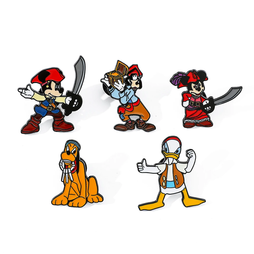 

5 Pcs Anime Mickey Mouse Brooch Cartoon Donald Duck Pluto Enamel Pin Metal Badge Jewelry Clothing Backpack Accessories