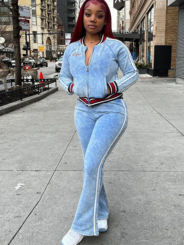 

Nibber Sporty Tie-Dye Print Women Tracksuit 2 Piece Set Print Zip Crop Jacket+Straight Pants Matching Streetwear Casual Suit
