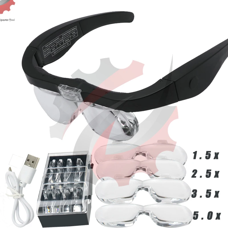 Lupas Magnifier1.5x 2.5x 3.5x 5.0x Usb Recarregável com Luz Led para Leitura Joalheiros Relojoeiro Reparação Vestindo