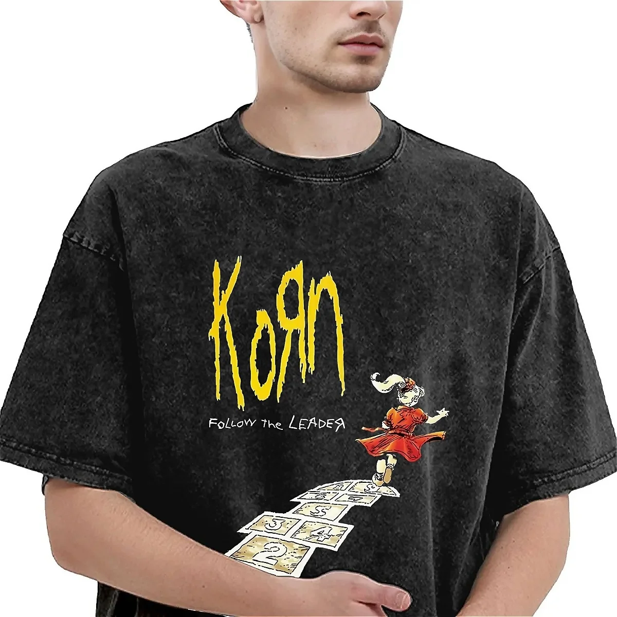 Korn T Shirt Follow The Leader Fashion T-Shirts Short Sleeve Y2K Funny Tops Summer Cotton Crew Neck Oversized Tees