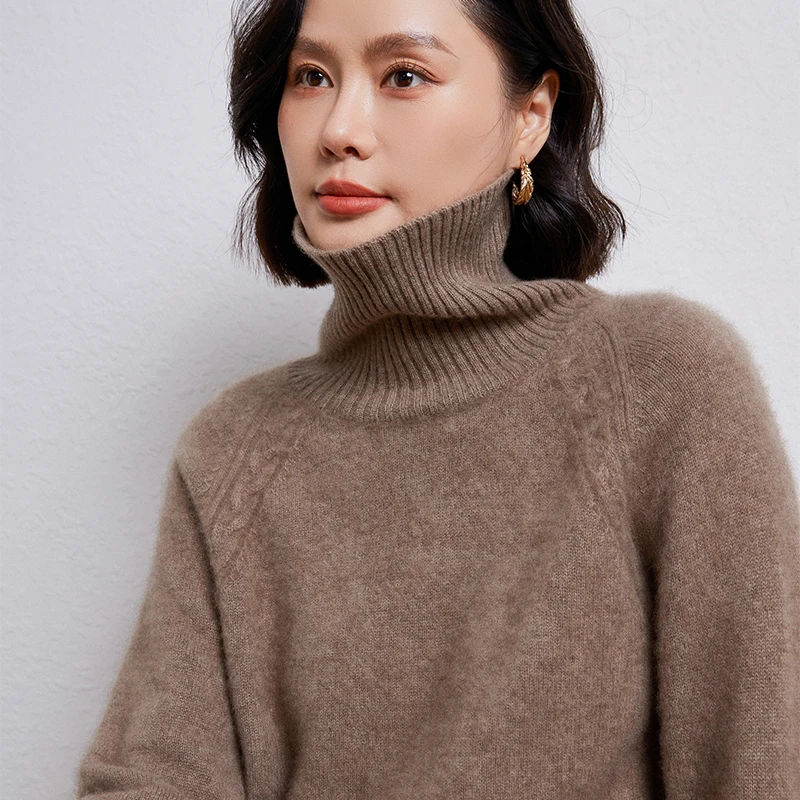 

Women's wool pullover sweater with long sleeves and high collars knitted pattern sweater loose and top for autumn