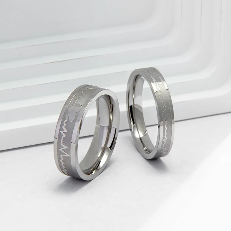 Hot Selling Stainless Steel New Electrocardiogram Couple Style Minimalist Ring For Men Women Valentine's Day Gifts Size 6-10