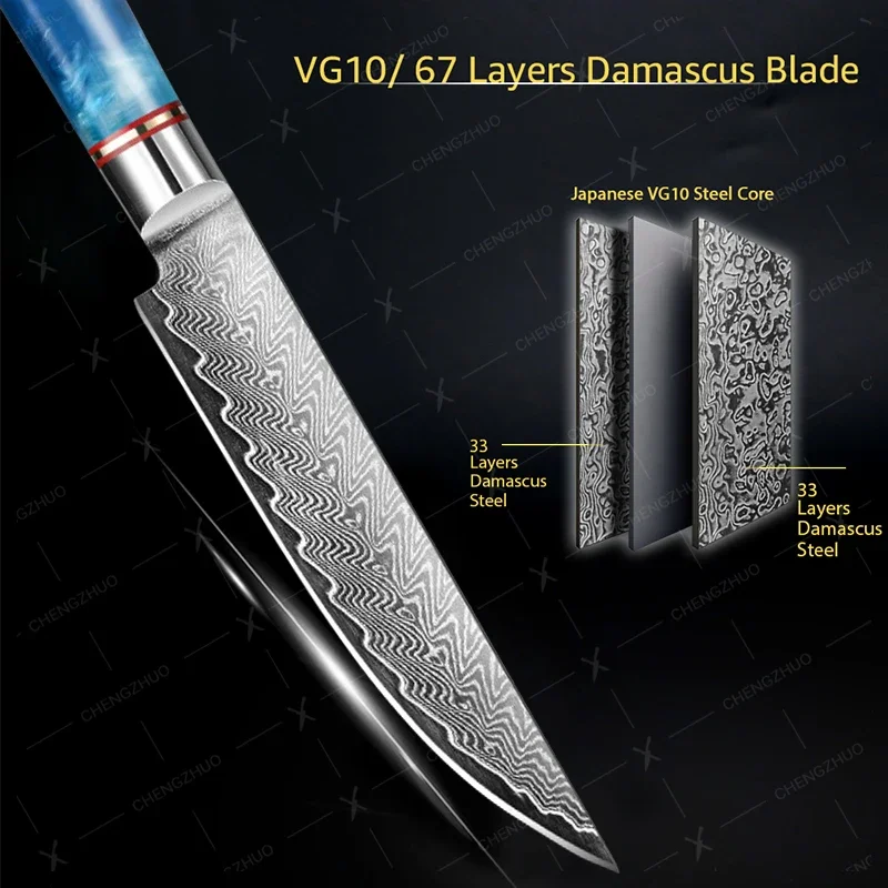 Damascus Steel Steak Knife VG10 Cutlery Set Professional Chef Kitchen Meat Fish Fruit Knife with Gift Box