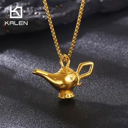 Literature Special Mythical Aladdin Lamp Pendant Necklace for Women Men Stainless Steel Simple Charm Neck Party Jewelry Gifts