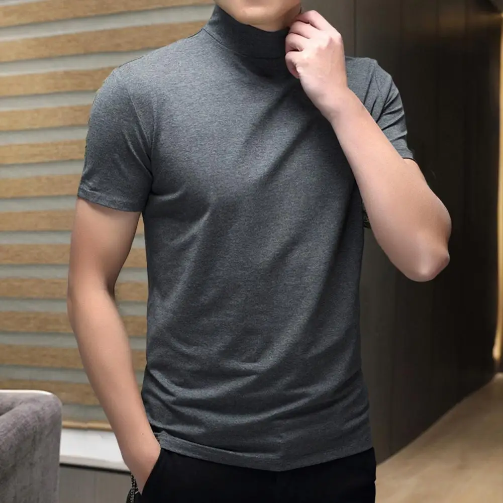 Men Summer Top Half High Collar Solid Color Soft Pullover Breathable Keep Cooling Casual Short Sleeves Summer T-shirt Clothing