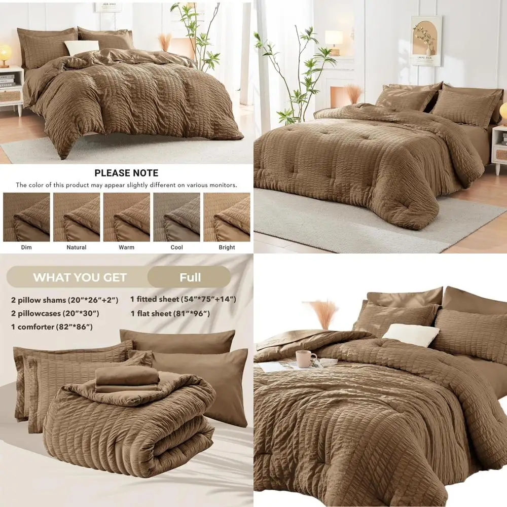 

7-Piece Seersucker Full Size Comforter Set: All-Season Luxury Bedding with Comforter, Sheets, Pillowcases & Shams
