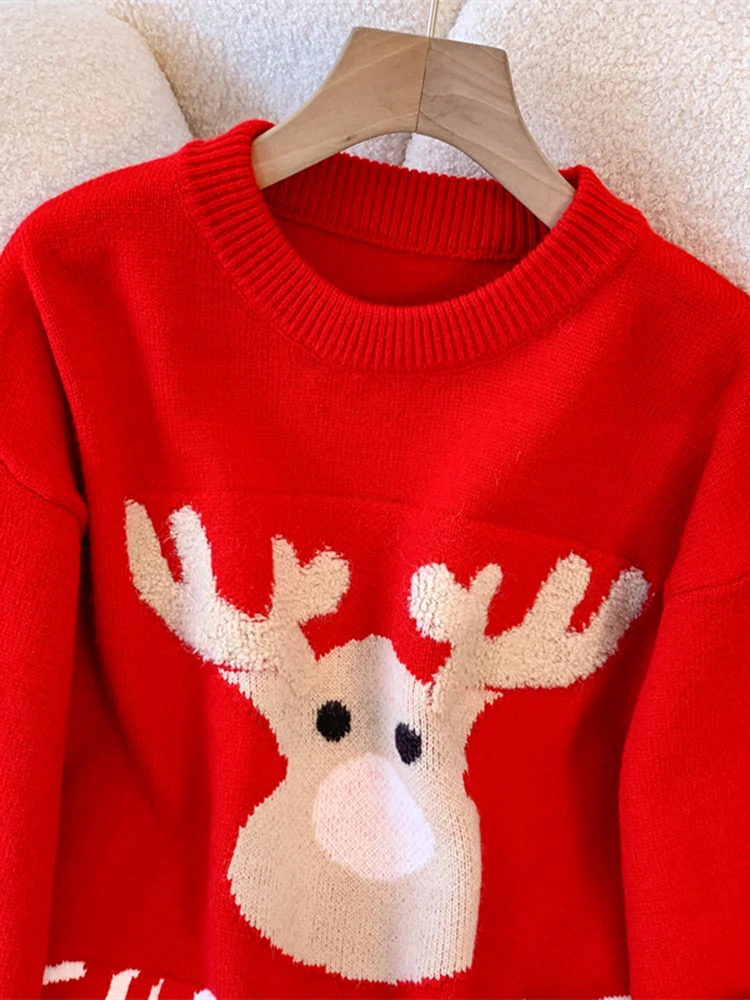 Luźny, długi sweter z dzianiny Cisas Deer, damski, jesienno-zimowy, miękki, ciepły, jako warstwa bazowa, do noszenia na co dzień.