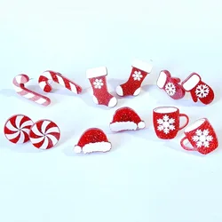 Cute Christmas Decorations Red White Tone Mittens Windmill Hats Candy cane Socks Cups Xmas Little Studs for Woman