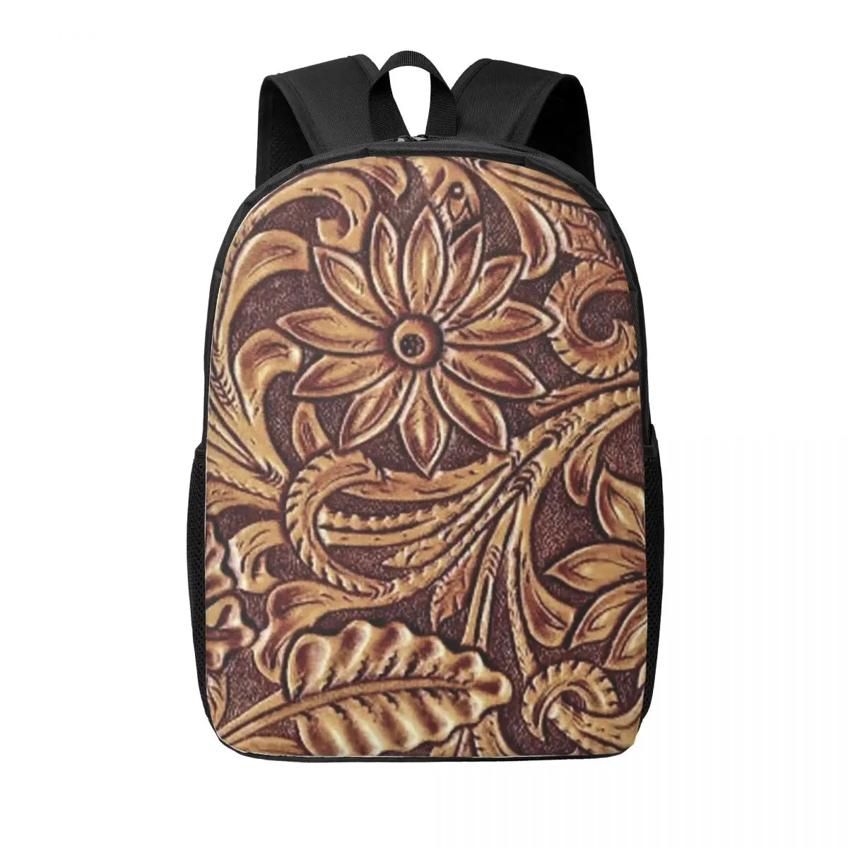 

Faux Leather Tooled Southwestern Daisies Floral Woman Backpacks Bookbag Students School Bags Portability Rucksack Shoulder Bag