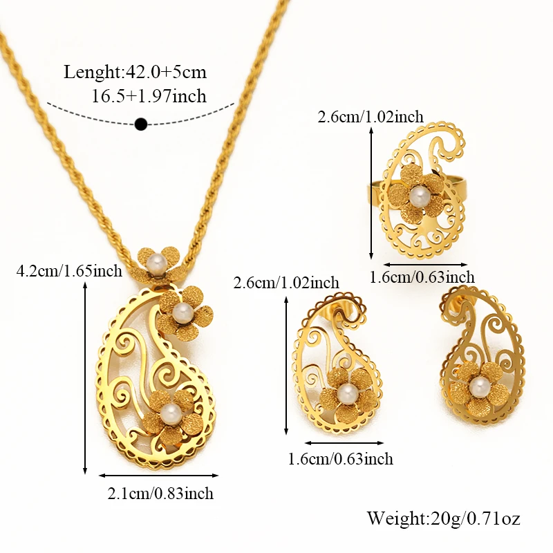 EILIECK 316L Edelstahl Halskette Armband Ohrringe Ring Set Trendiger Kristall Zirkon Perle Wasserdichter Schmuck für Frauen Mädchen – Detail 8