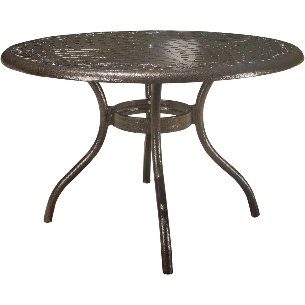 Phoenix Cast Aluminum Round Table, Hammered Bronze, Dimensions: 47.75”L x 47.75”W x 30.00”H