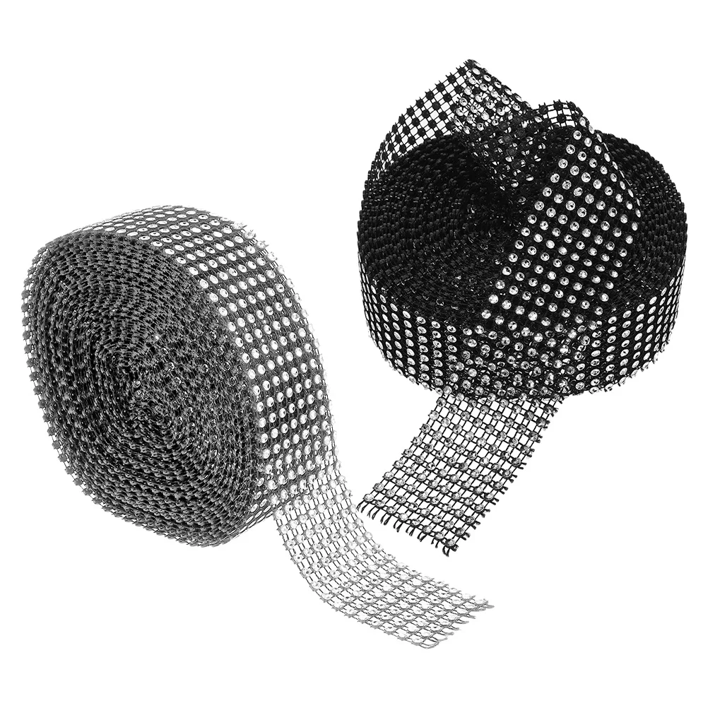 

2 Rolls Faux Rhinestone Mesh 8 Rows Black Silver Self Adhesive Strip DIY Wedding Homecoming Cake Decoration Rhinestone Ribbon