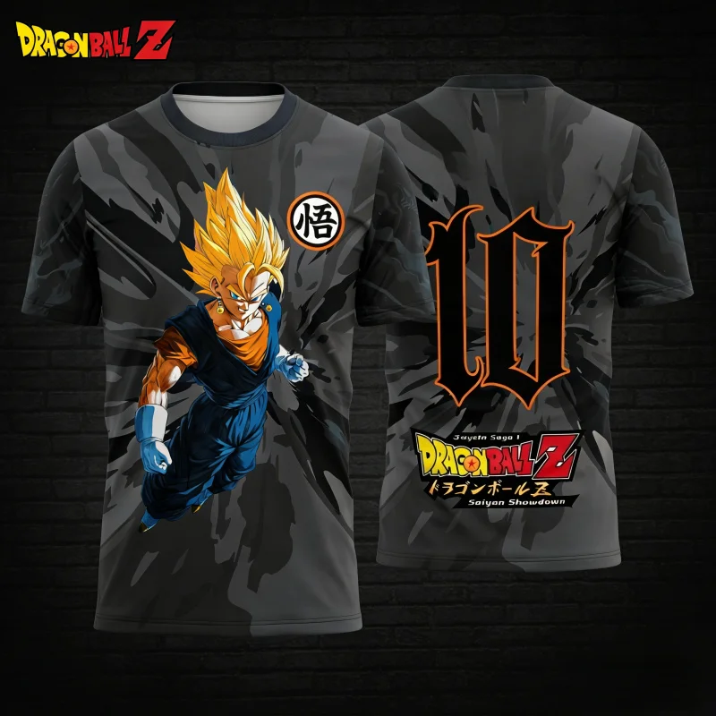 Camiseta Deportiva Unisex de Secado Rápido con Estampado Kanji de Dragon Ball Vegito Super Saiyan, Talla Grande, para Entrenamiento, Adultos y Niños, Verano 2026