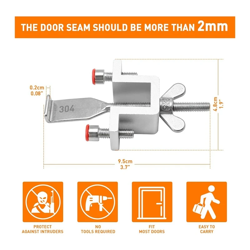 Portable Door Lock Dual Nut Adjustment, Thickened Body Hotel Door Locks For Travelers Security, Home Door Safety Locks